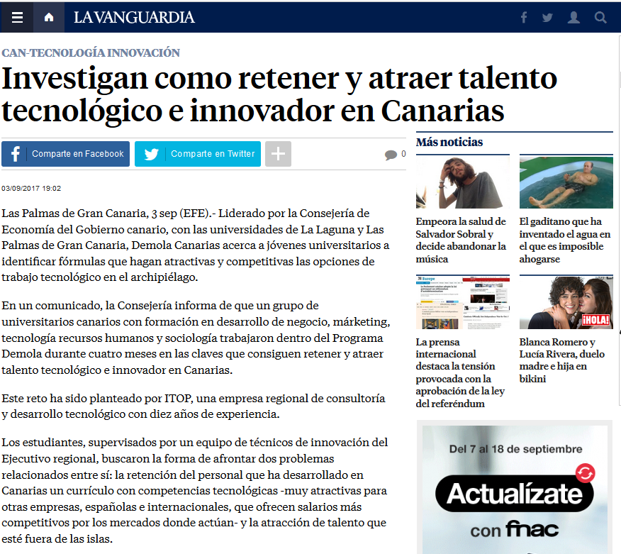 Itop y Demola Canarias en La Vanguardia