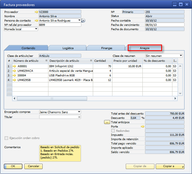 Anexos en factura de proveedores en SAP Business One