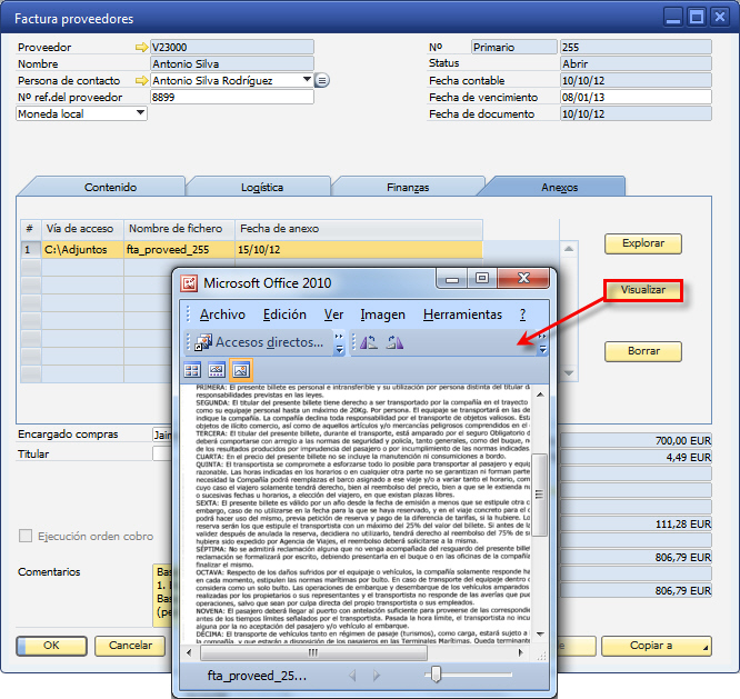 Consulta del archivo generado en SAP Business One